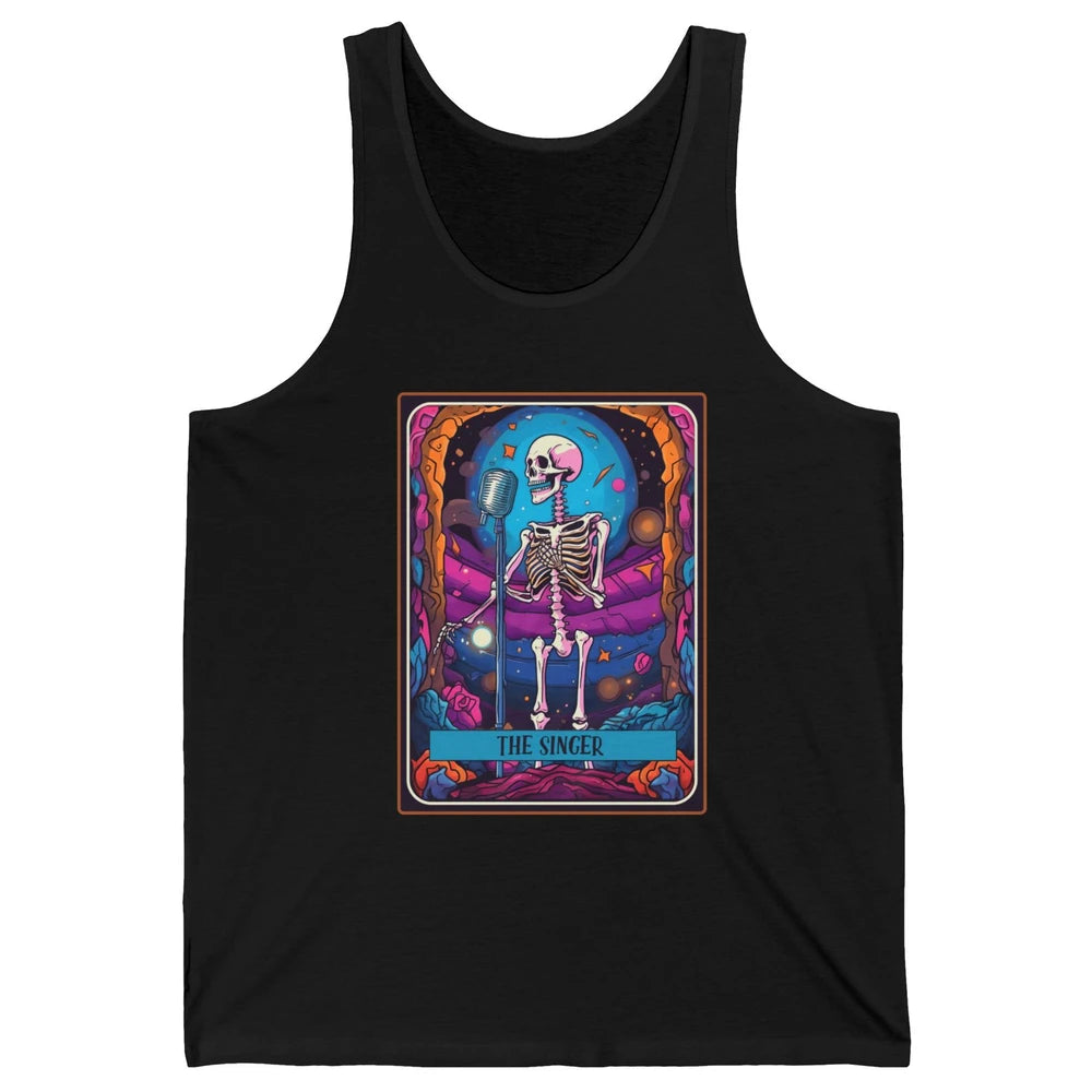 Retro Skeleton Singing The Singer Tarot Card Halloween Unisex Jersey Tank