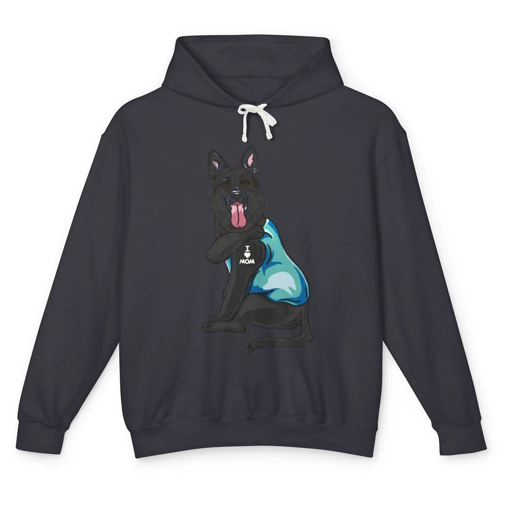 Black German Shepherd I Heart Mom Dog Mom Mother's Day Gift Unisex Lightweight Hoodie