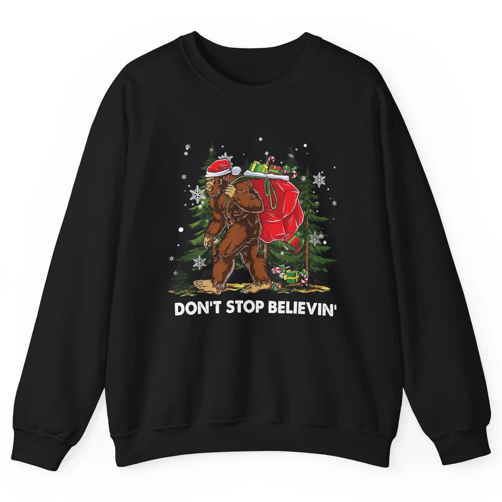 Funny Santa Bigfoot Don’t Stop Believing Christmas Tree Gift Unisex Crewneck Sweatshirt