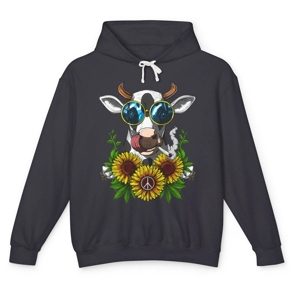 Heifer Highland Cow Stoner Hippie Sunflower Cigarette Retro Unisex Lightweight Hoodie