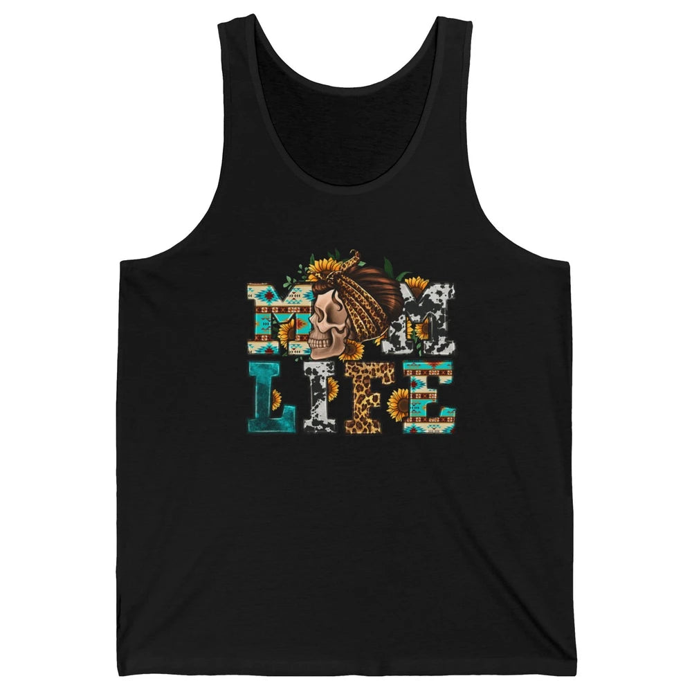 Sunflower Leopard Messy Bun Skull Mom Life Western Mama Life Unisex Jersey Tank