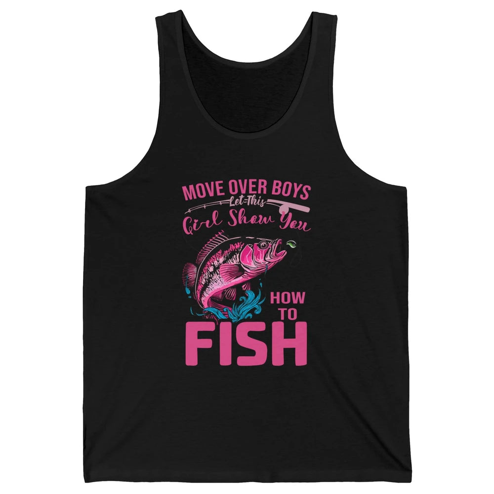 Bass Fishing Girl Show How To Fish Reel Girls Fish Fisherman Unisex Jersey Tank