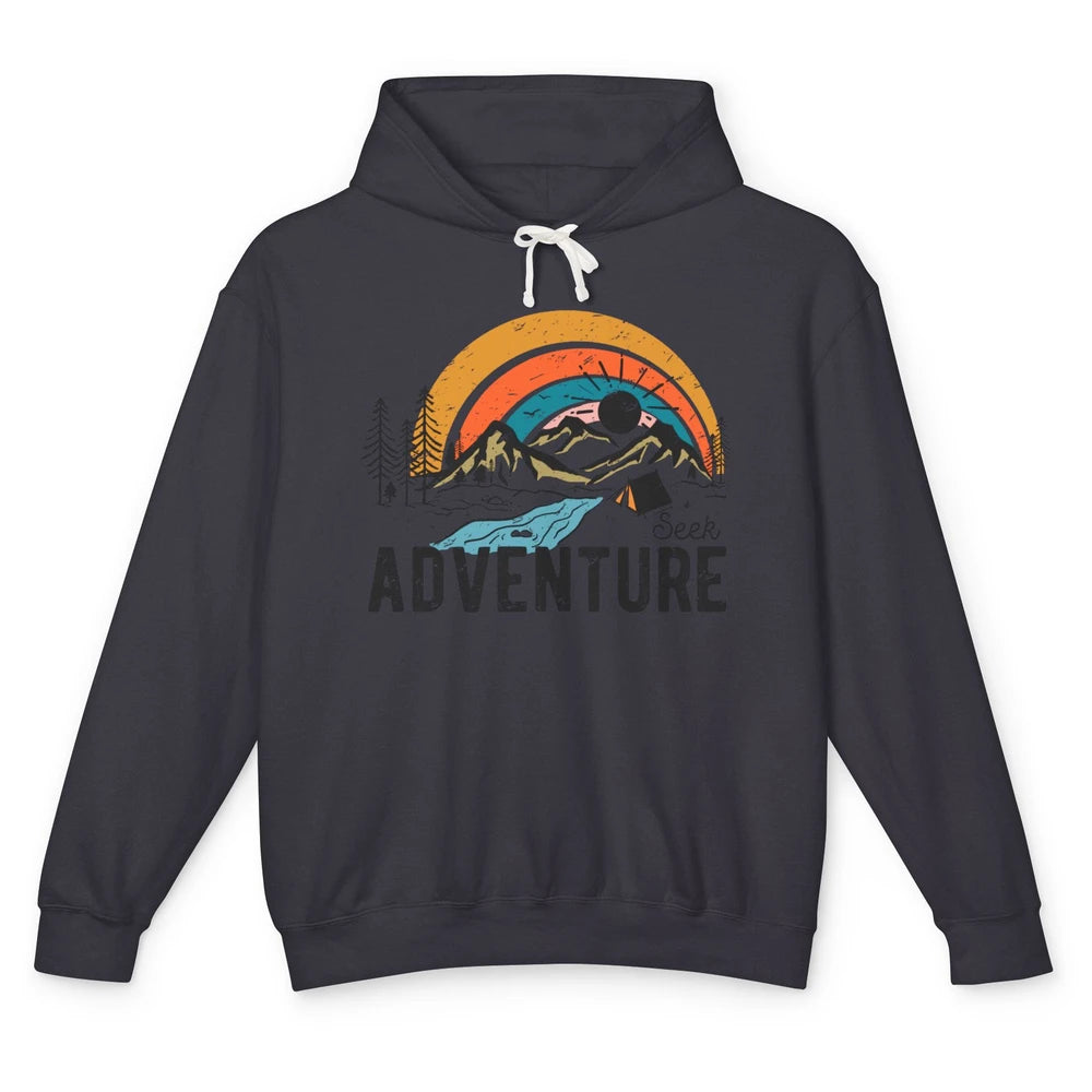 Vintage Mountain Sunrise Seek Adventure Camping Hiking Lover Unisex Lightweight Hoodie