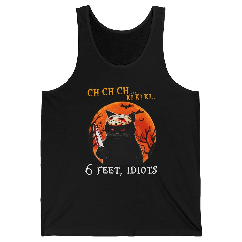 Black Murderous Cat 6 Feet Idiots Halloween Social Distance Unisex Jersey Tank