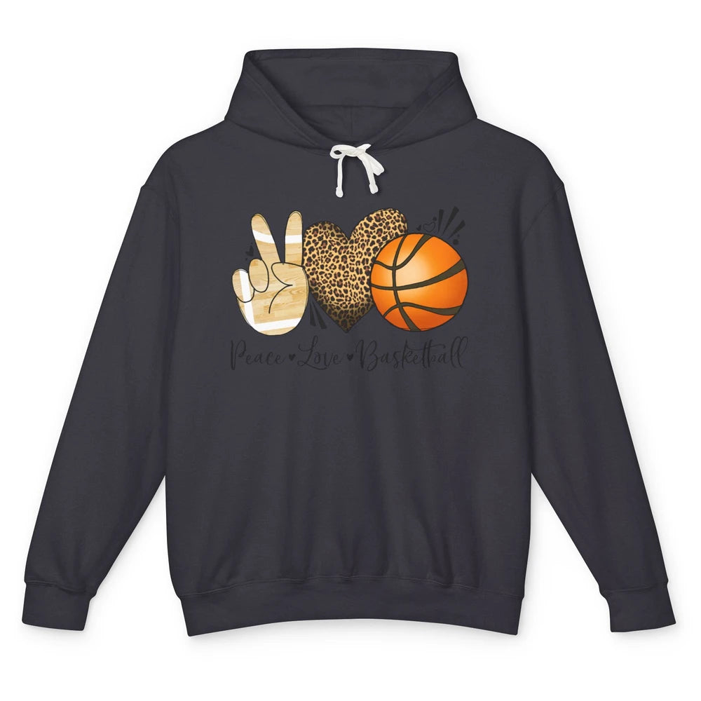 Peace Love Basketball Leopard Heart Basketball Lovers Gift Unisex Lightweight Hoodie