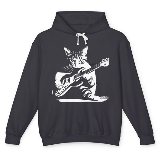 Cat Playing Guitar Funny Cat Guitar Kitty Cat Lovers Gift Unisex Lightweight Hoodie