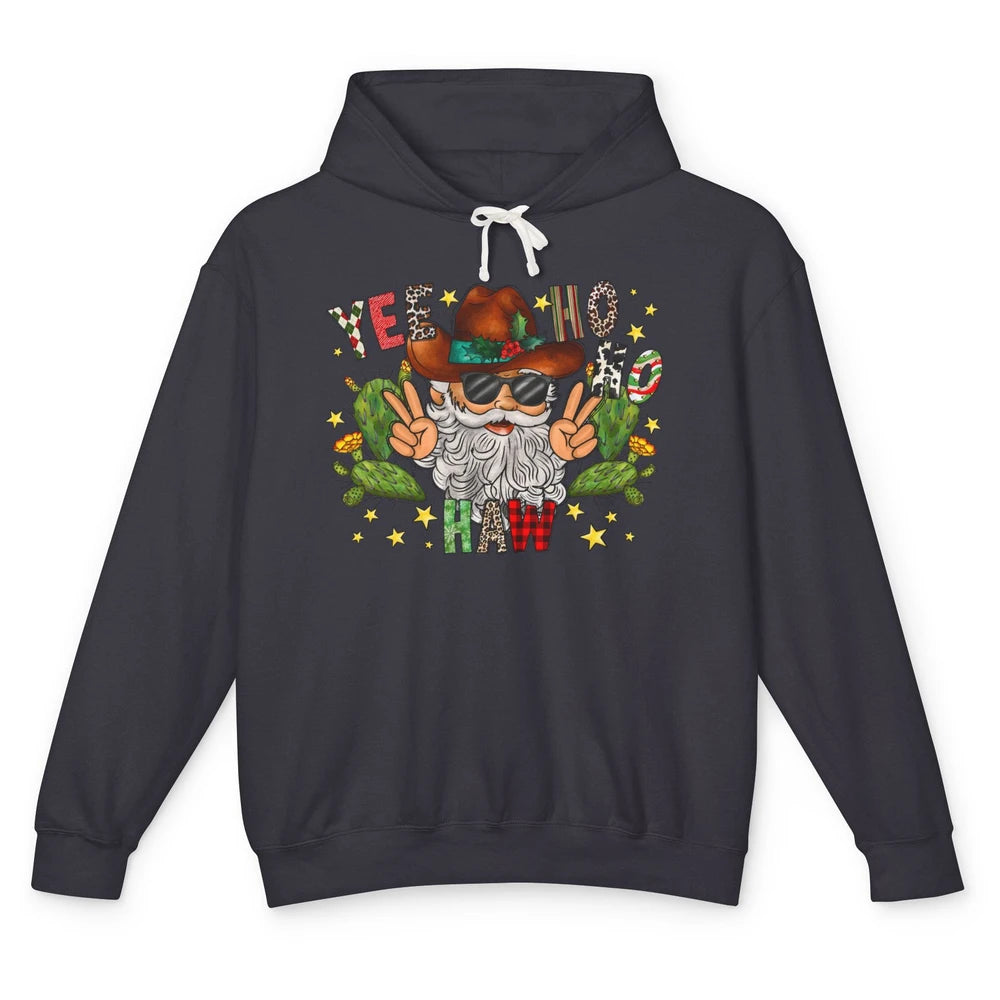 Leopard Santa Cowboy Yee Ho Haw Christmas Western Country Unisex Lightweight Hoodie