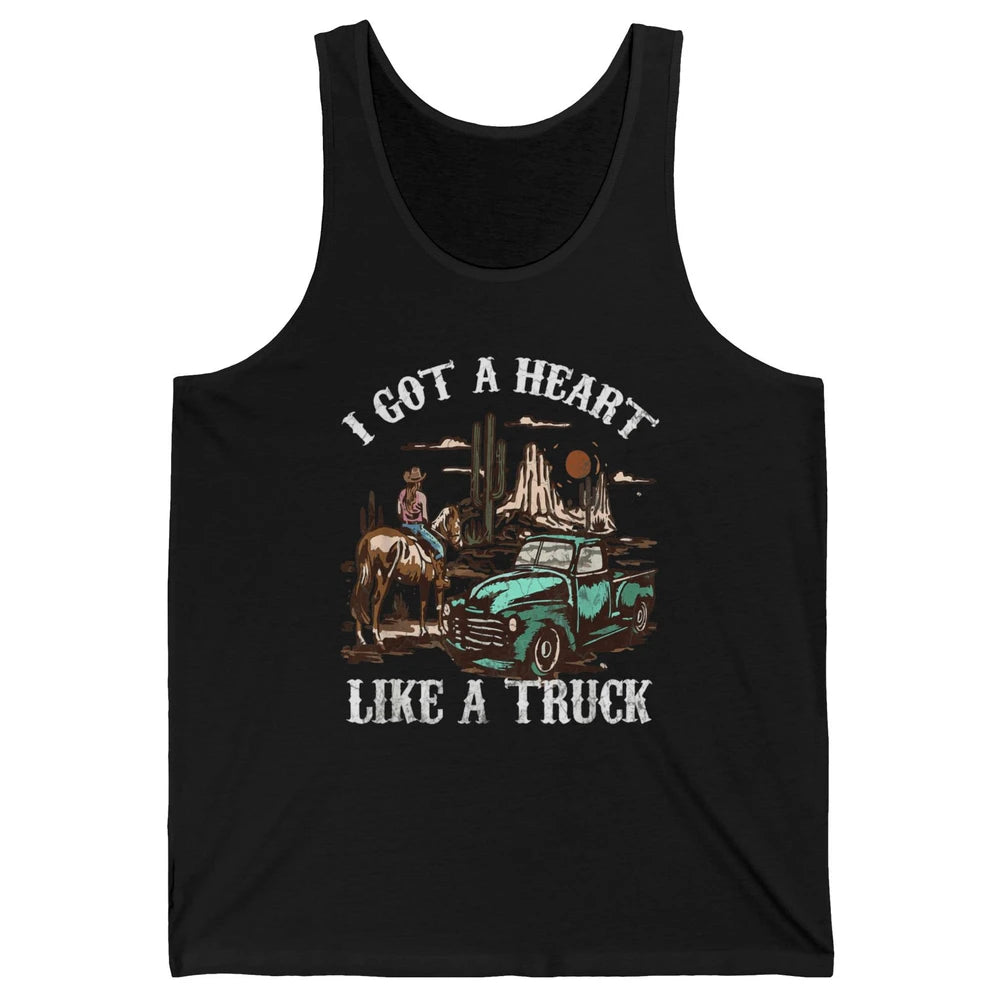 Western Sunset Cowgirl I Got Heart Like Truck Rodeo Cactus Unisex Jersey Tank