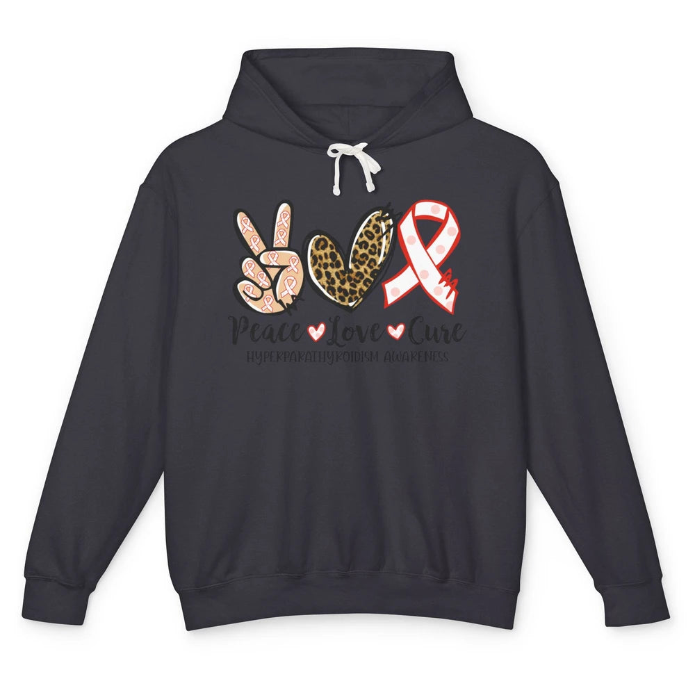 Hyperparathyroidism Awareness Red Ribbon Peace Love Cure Unisex Lightweight Hoodie