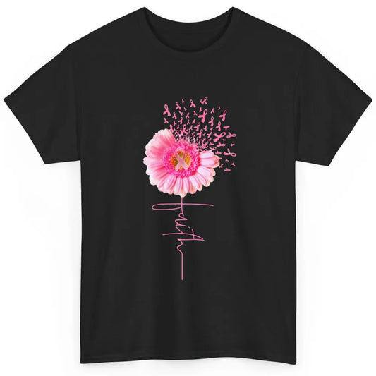 Faith Daisy Sunflower Pink Ribbon Breast Cancer Awareness Classic Unisex T-Shirt