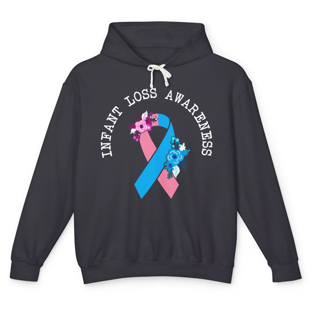 Infant Loss Awareness Floral Pink Blue Ribbon Rainbow Unisex Lightweight Hoodie