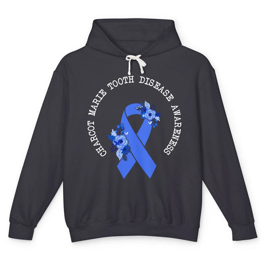 Charcot-marie-tooth Disease Awareness Floral Blue Ribbon Unisex Lightweight Hoodie