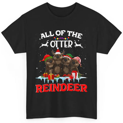 Merry Christmas All Of Otter Reindeer Funny Xmas Santa Hat Classic Unisex T-Shirt