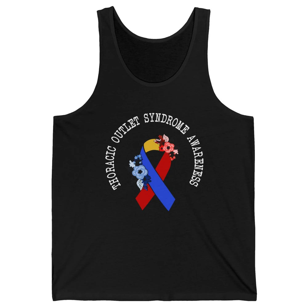 Thoracic Outlet Syndrome Awareness Floral Blue Red Ribbon Unisex Jersey Tank