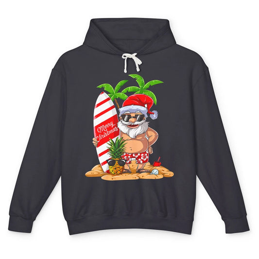 Christmas in July Santa Hawaii Surfing Summer Christmas Unisex Lightweight Hoodie