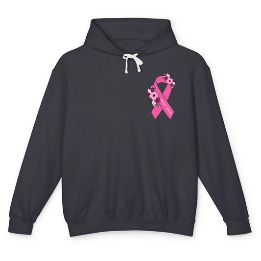 Breast Cancer Awareness Floral Pink Ribbon Pocket Size Gift Unisex Lightweight Hoodie