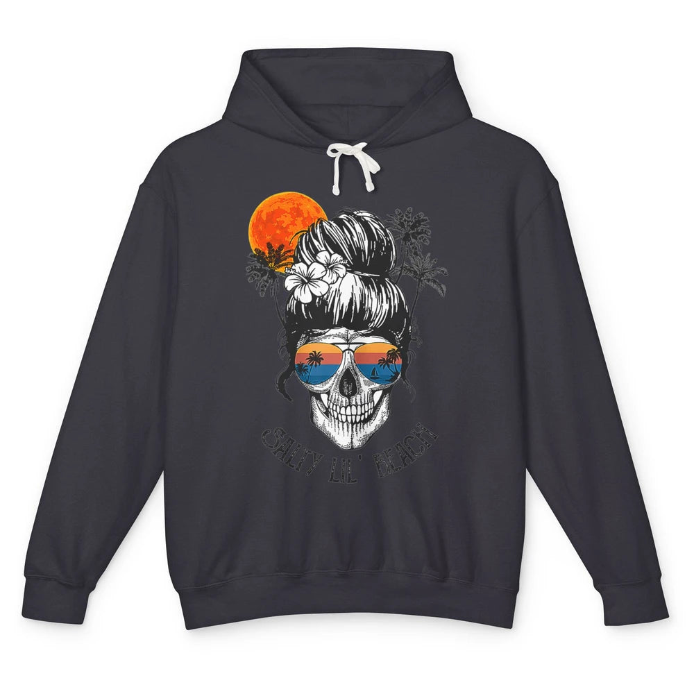 Funny Salty Little Beach Messy Hair Bun Skull Summer Holiday Unisex Lightweight Hoodie