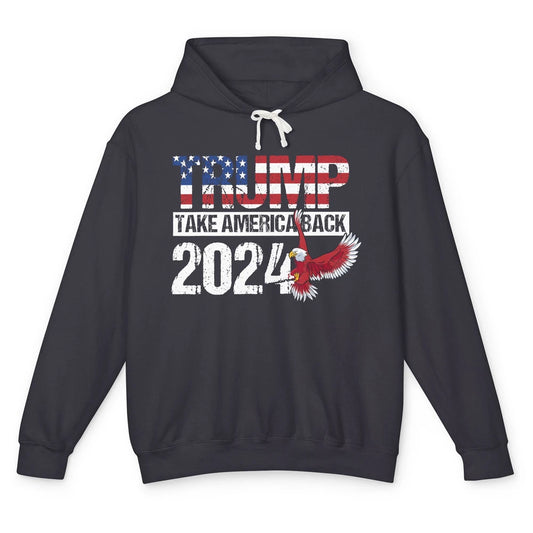 Trump 2024 Take America Back Eagle American Flag Election Unisex Lightweight Hoodie