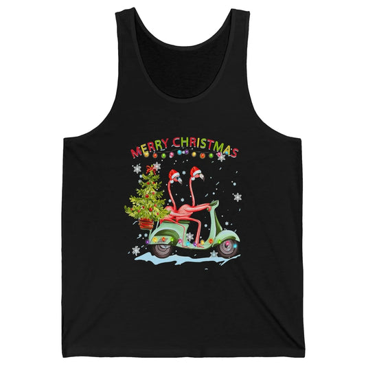 Merry Christmas Flamingos Santa Hat Xmas Lights Motorbike Unisex Jersey Tank