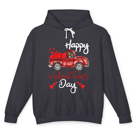 Happy Valentines Day Cute Dog Riding Red Truck Puppy Vintage Unisex Lightweight Hoodie