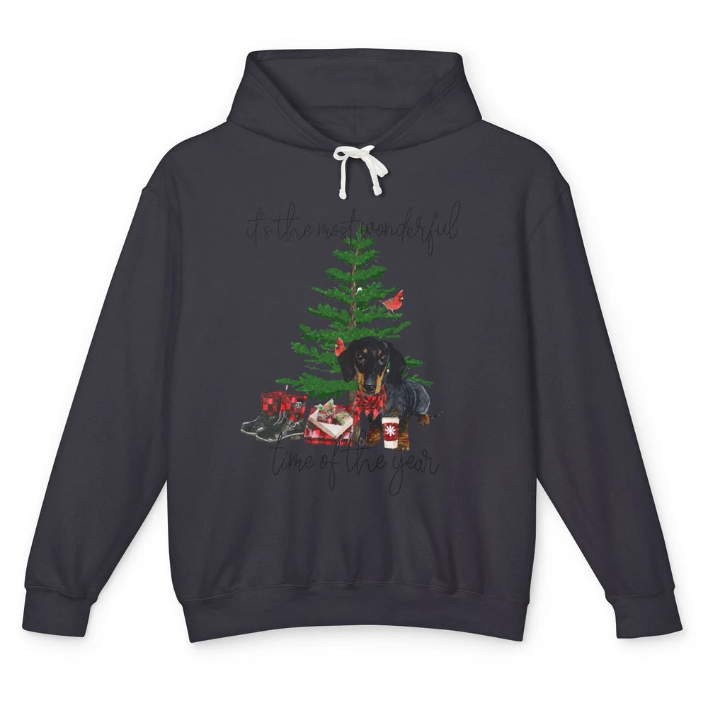 Dachshund Christmas Tree The Most Wonderful Time Of The Year Unisex Lightweight Hoodie