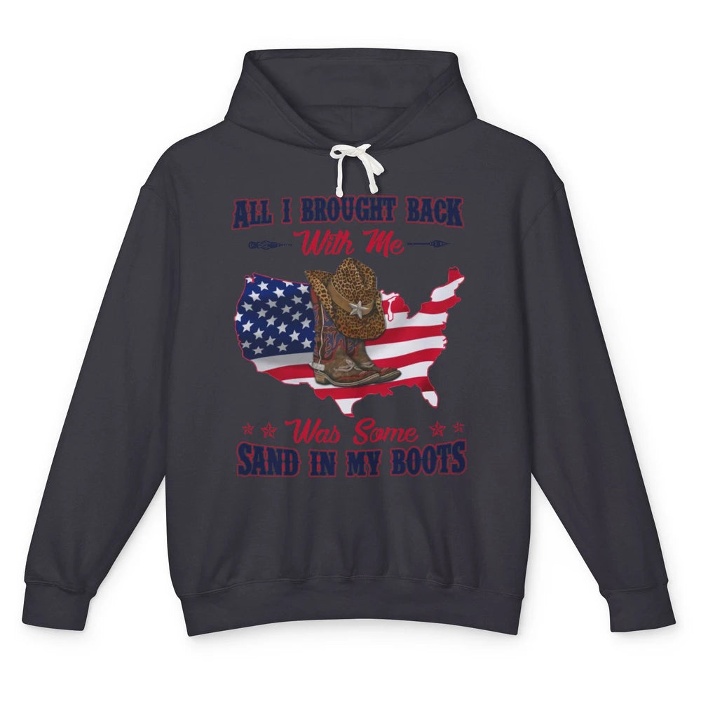 US Flag Cowboy Boots Sand In My Boot Western Country Cowgirl Unisex Lightweight Hoodie