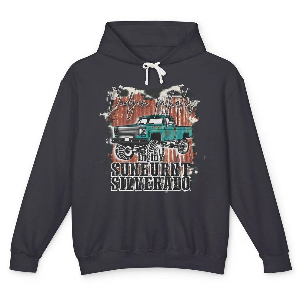 Cow Print Truck Dodging Potholes In My Sunburnt Western Girl Unisex Lightweight Hoodie