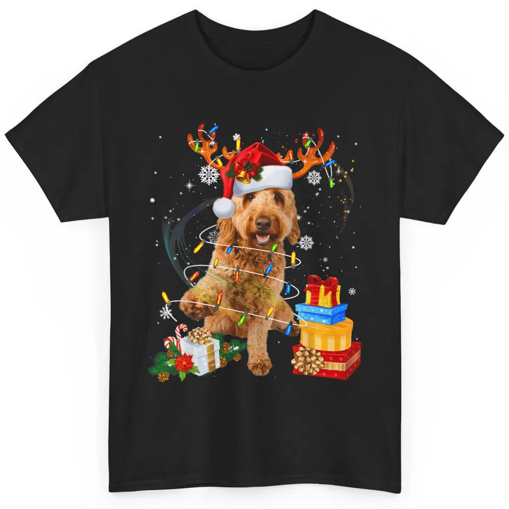 Merry Christmas Goldendoodle Dog Reindeer Xmas Lights Puppy Classic Unisex T-Shirt