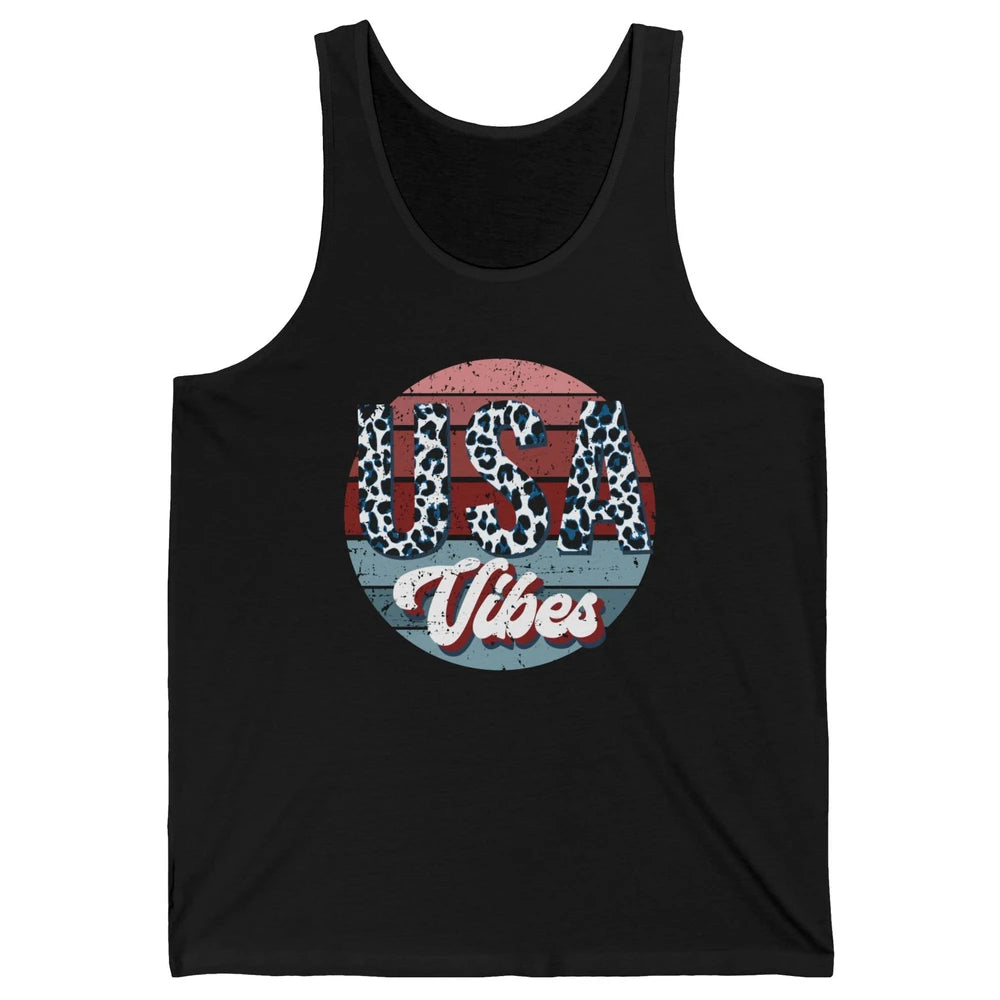 Vintage USA Vibes Leopard Patriots Independence Day Gift Unisex Jersey Tank