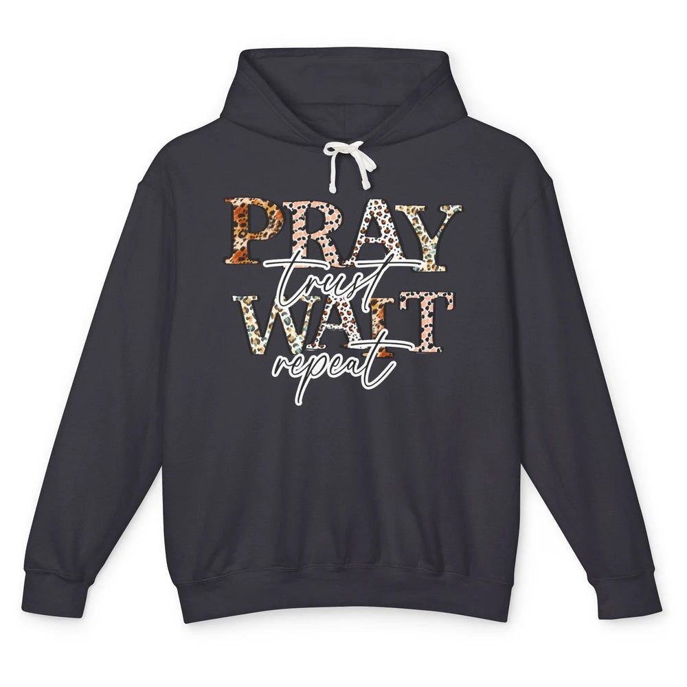 Leopard Pray Trust Wait Repeat Christian Faith Religious Unisex Lightweight Hoodie