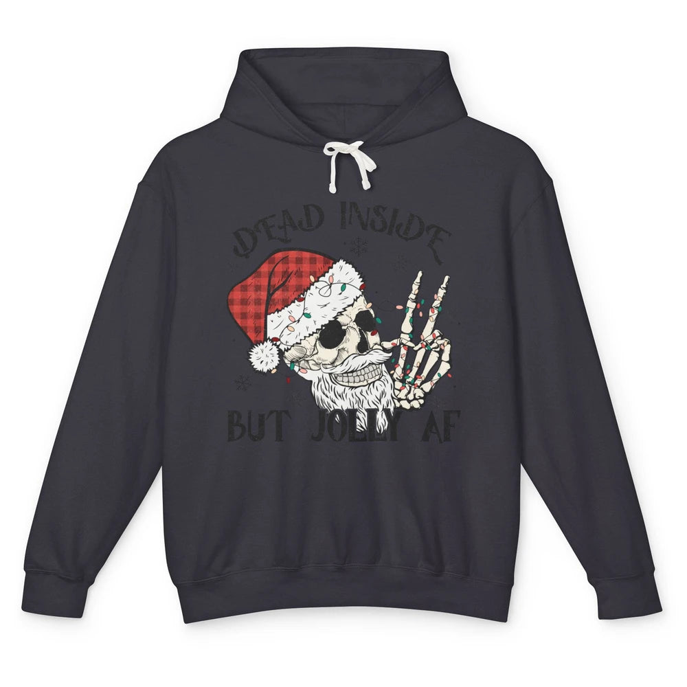 Funny Xmas Skull Dead Inside But Jolly AF Christmas Skeleton Unisex Lightweight Hoodie