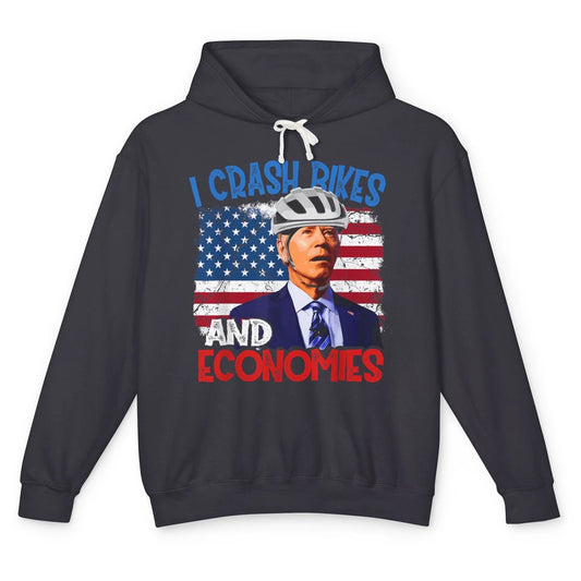 Anti Biden Falling Off Bike Crash Economies US Flag Democrat Unisex Lightweight Hoodie