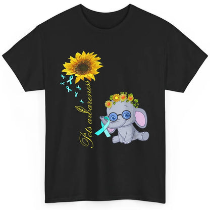 Sunflower Baby Elephant POTS Awareness Turquoise Ribbon Gift Classic Unisex T-Shirt