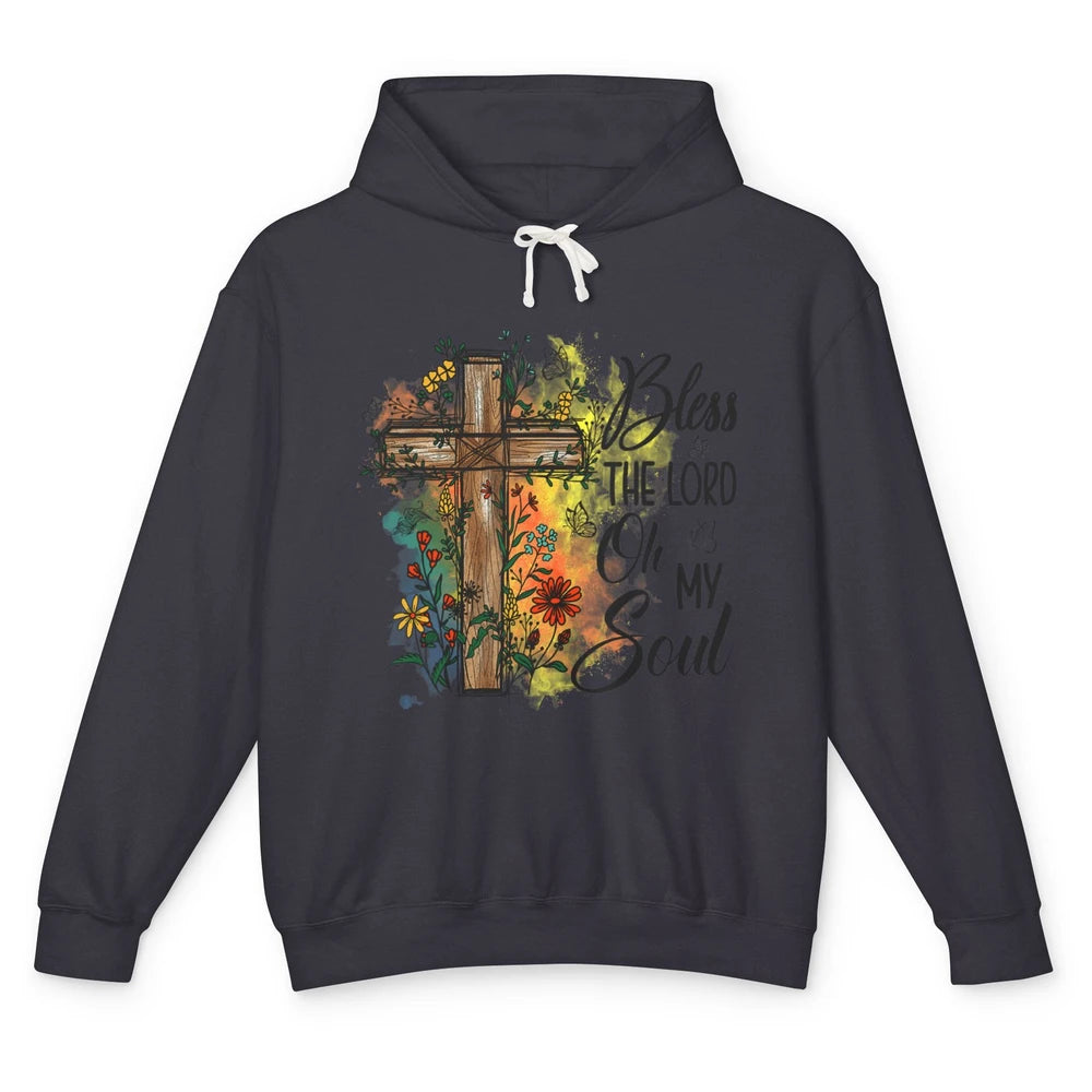 Christian Bless The Lord Oh My Soul Bible Verse Jesus Christ Flower Cross Church Unisex Lightweight Hoodie