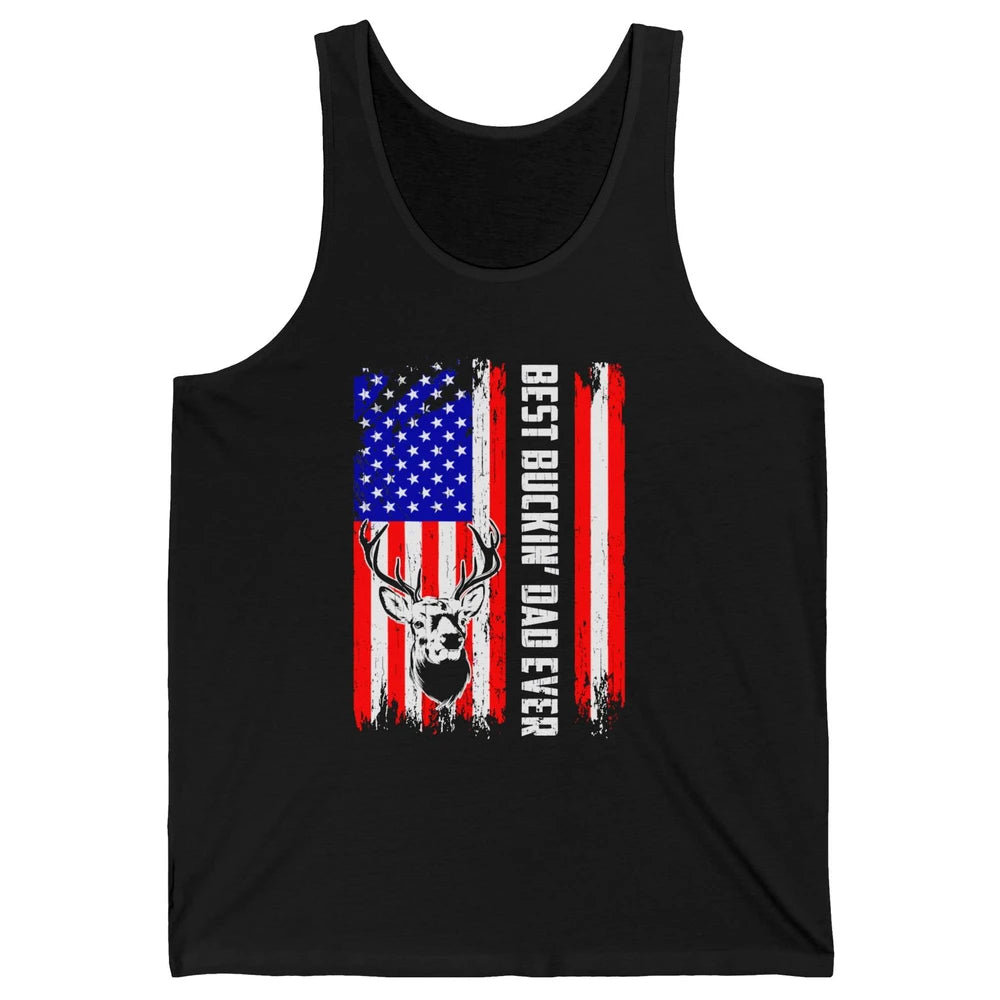 Best Buckin Dad Ever Deer Hunting Bucking US Flag Unisex Jersey Tank