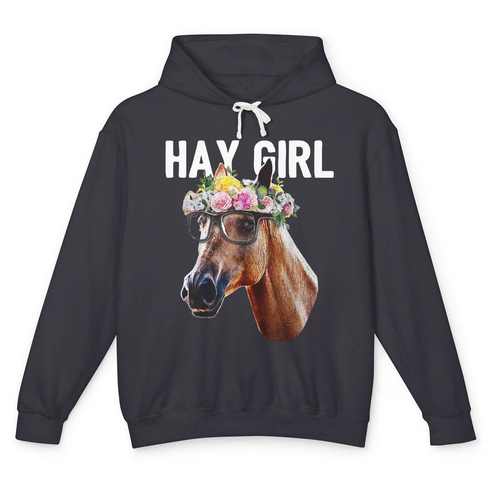 Cute Hay Girl Horse Floral Crown Rose Equestrian Farm Animal Unisex Lightweight Hoodie