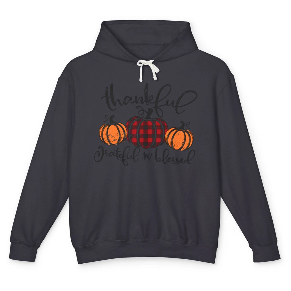 Vintage Grateful Thankful Blessed Pumpkin Fall Thanksgiving Unisex Lightweight Hoodie