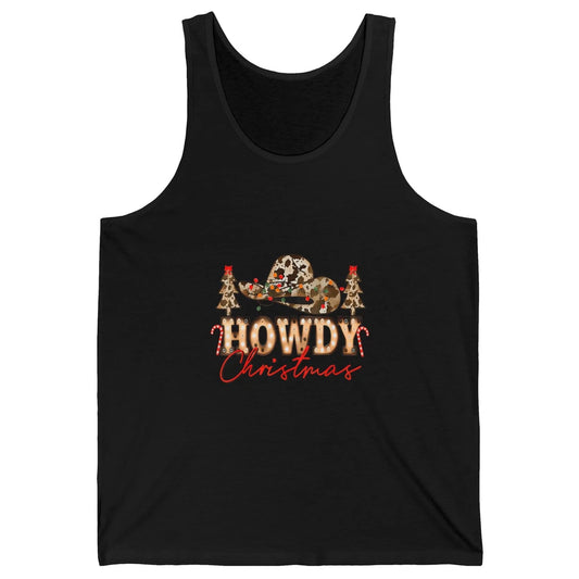 Merry Christmas Howdy Xmas Pine Trees Leopard Cowboy Hat Unisex Jersey Tank