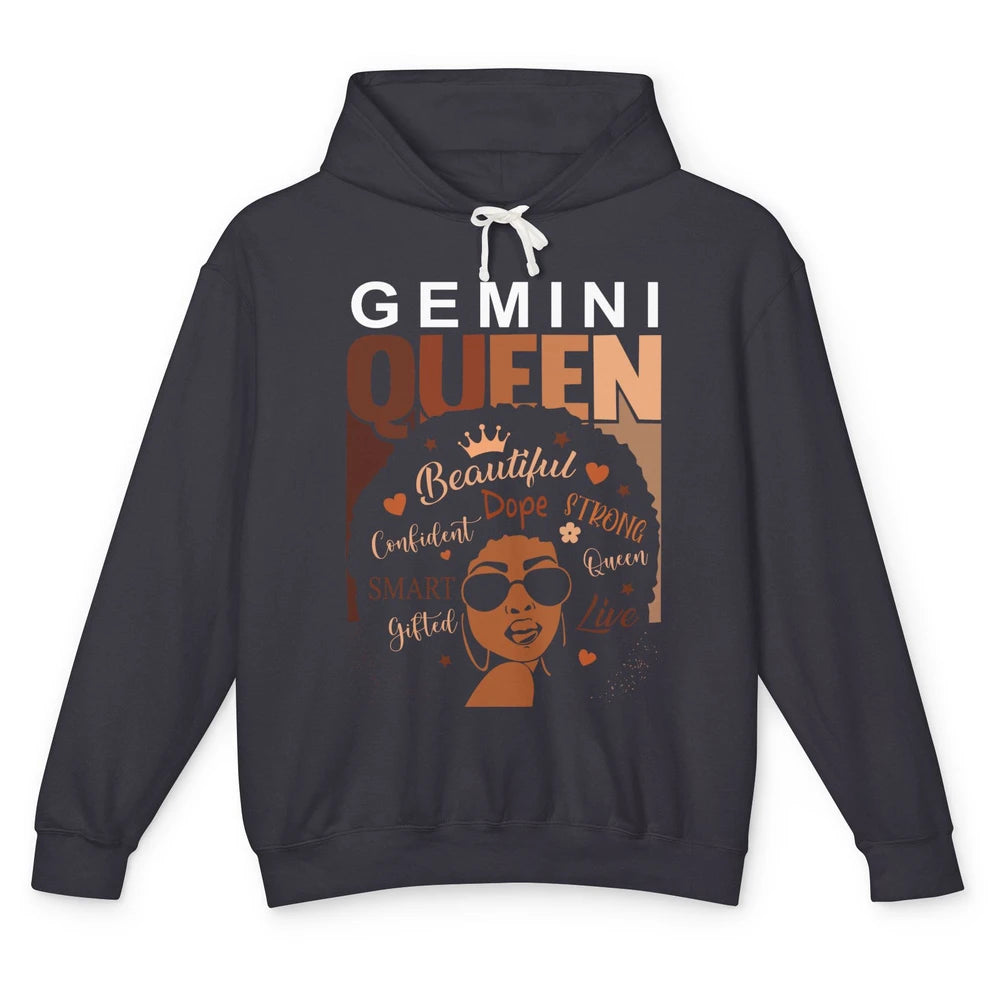 Afro Girl Melanin Gemini Queen Born in June Black Queen Gift Unisex Lightweight Hoodie