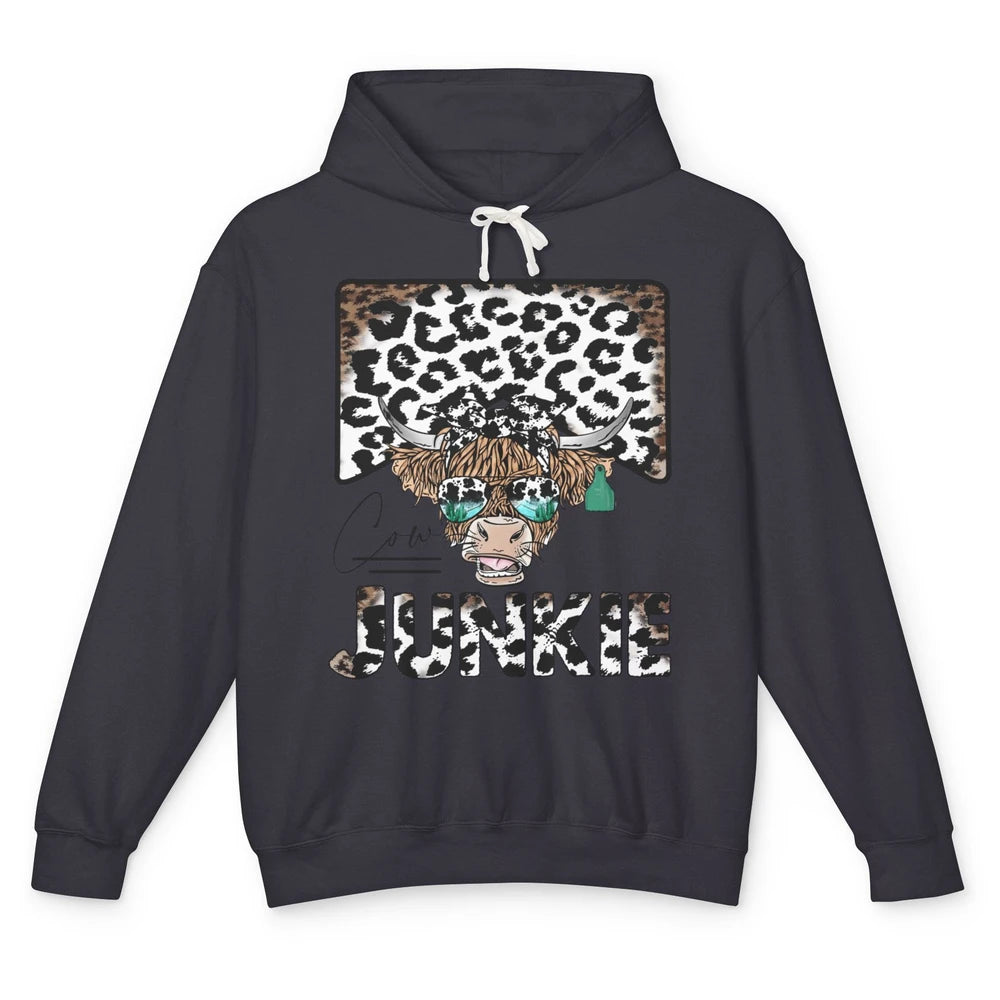 Leopard Highland Cow Bandana Cow Junkie Western Country Unisex Lightweight Hoodie