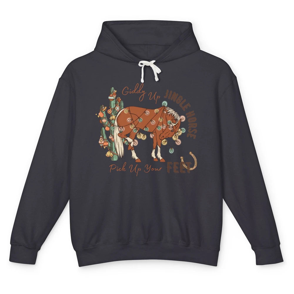 Giddy Up Jingle Horse Pick Up Your Feet Christmas Lights Unisex Lightweight Hoodie