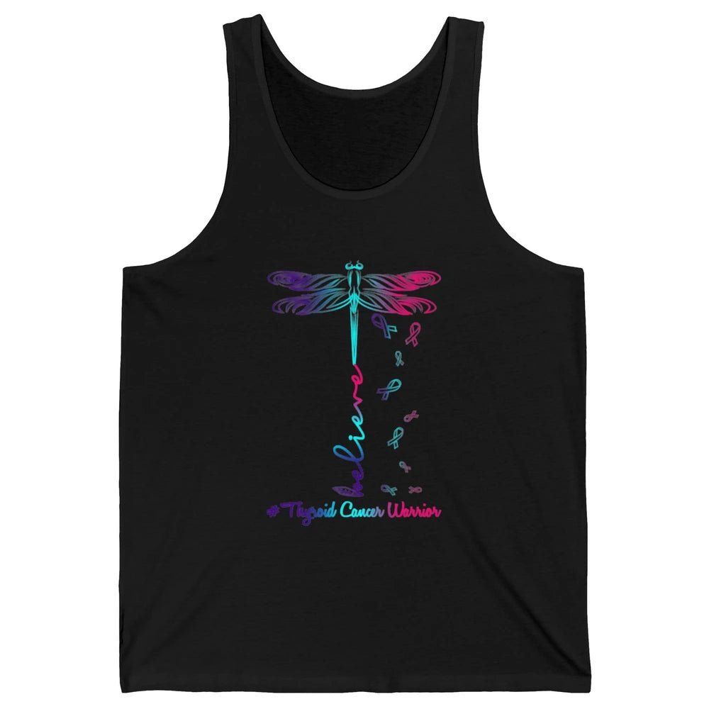 Thyroid Cancer Awareness Purple Pink Teal Ribbon Dragonfly Unisex Jersey Tank