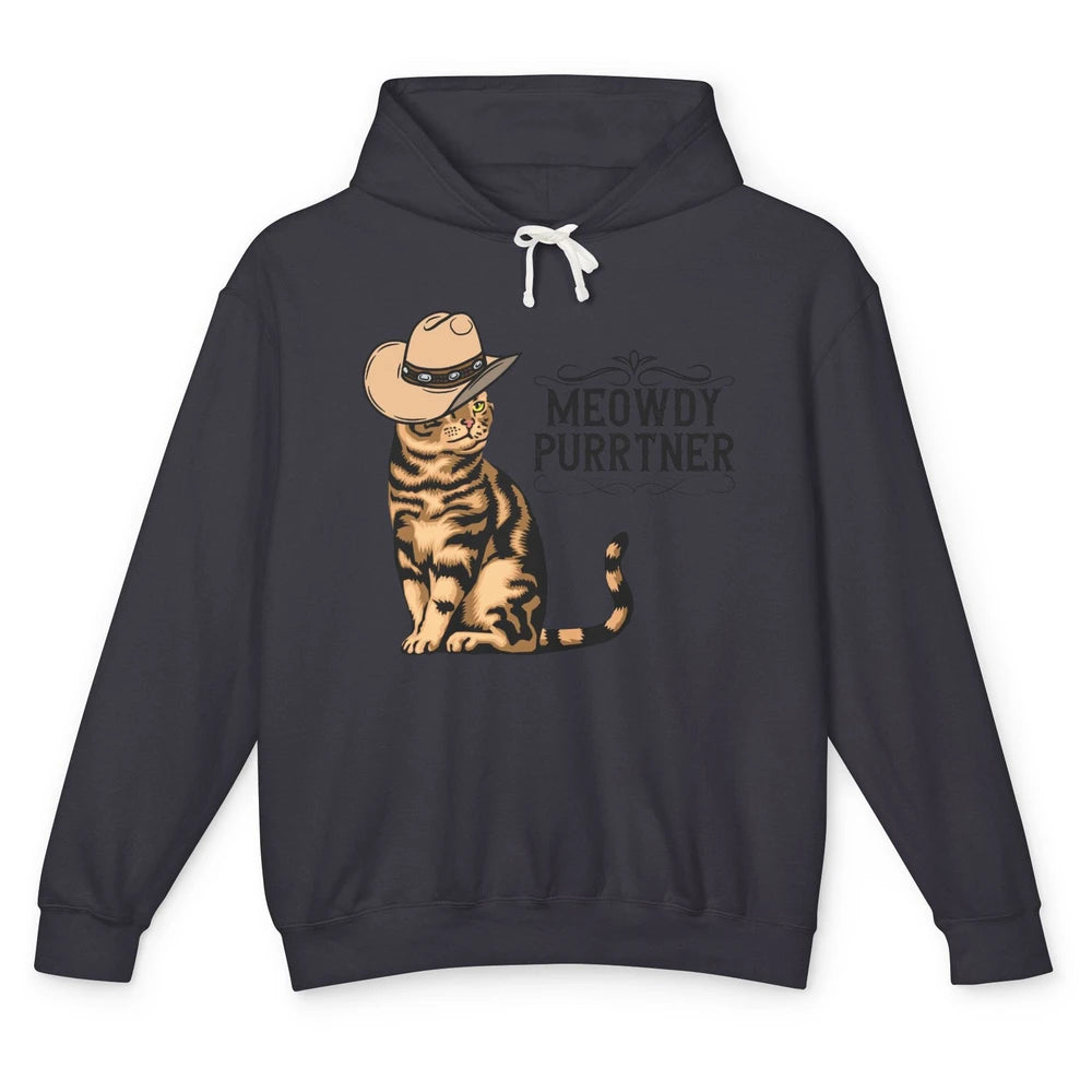 Funny Cat Cowboy Meowdy Purrtner Western Country Cat Mom Unisex Lightweight Hoodie