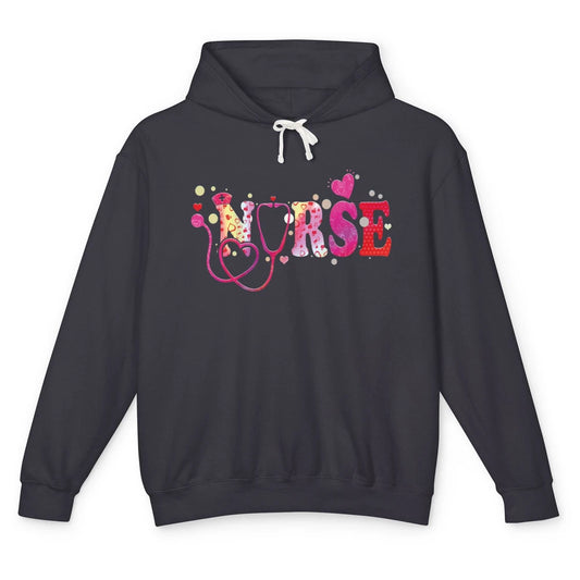 Nurse Tie Dye Valentines Day Heart Stethoscope Nursing Life Unisex Lightweight Hoodie