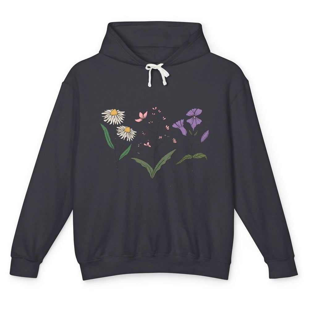 No Rain No Flowers Minimalist Wildflower Positive Mind Plant Unisex Lightweight Hoodie