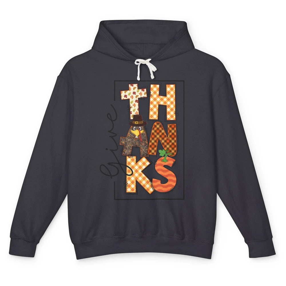 Give Thanks Happy Fall Pumpkin Turkey Dinner Thanksgiving Unisex Lightweight Hoodie