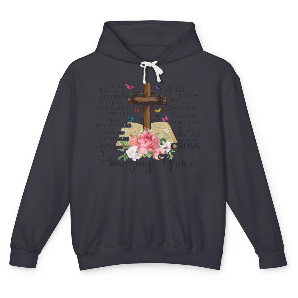 Christian Floral Cross I Still Believe In Amazing Grace Unisex Lightweight Hoodie