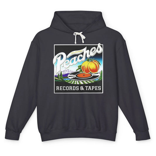 Vintage Peaches Record Tapes Retro 70s Peach Summer Fruit Unisex Lightweight Hoodie