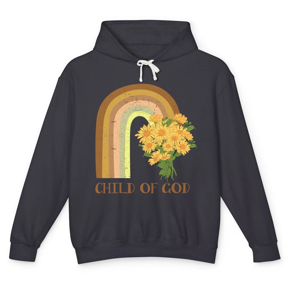 Vintage Sunflower Rainbow Child Of God Christian Religious Unisex Lightweight Hoodie