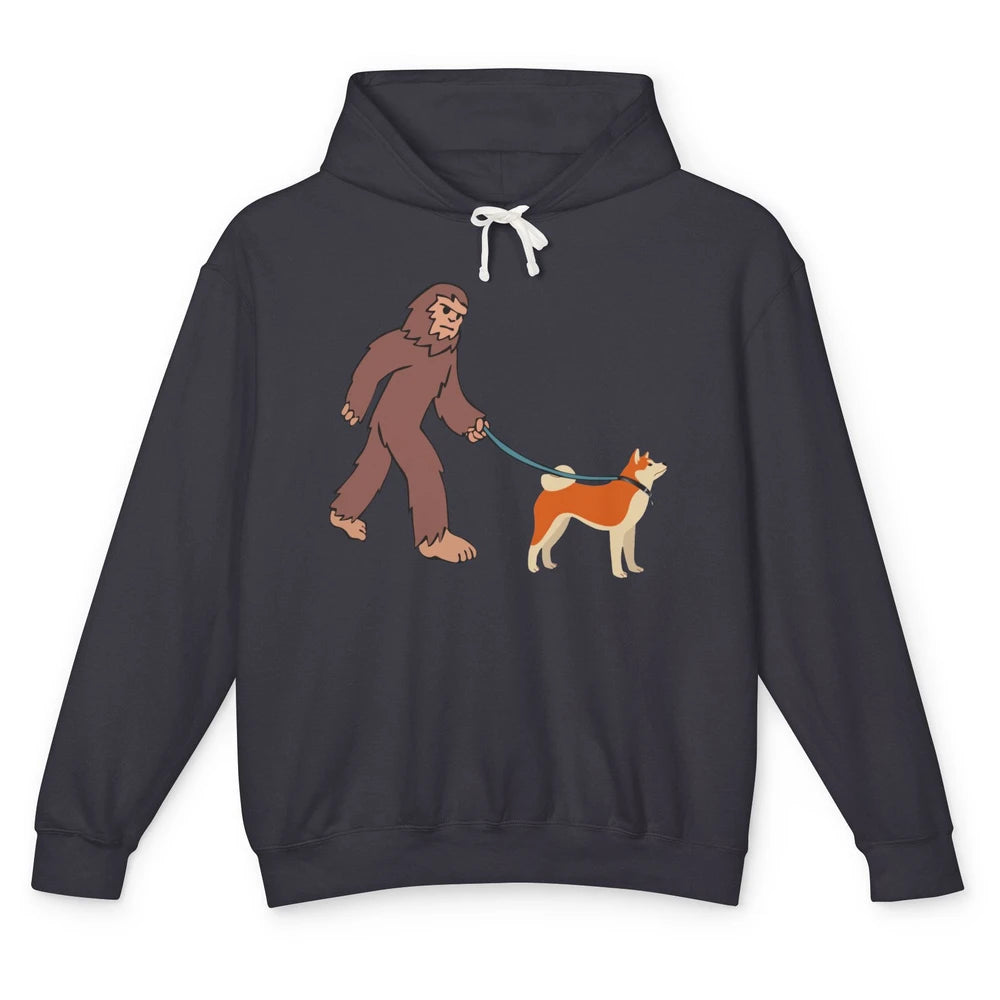 Funny Bigfoot Sasquatch Walking Shiba Inu Dog Mom Bigfoot Unisex Lightweight Hoodie